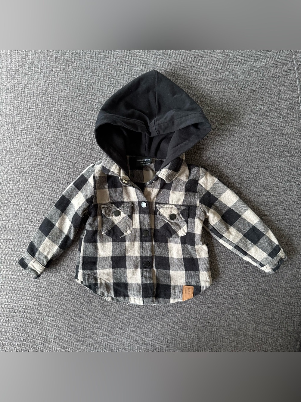 Little Bipsy Black Gray Plaid Check Hooded Jacket Shacklet Baby Boy 6-12M